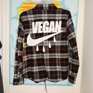 VEGAN print Petite small zip up CHAPS RL shirt